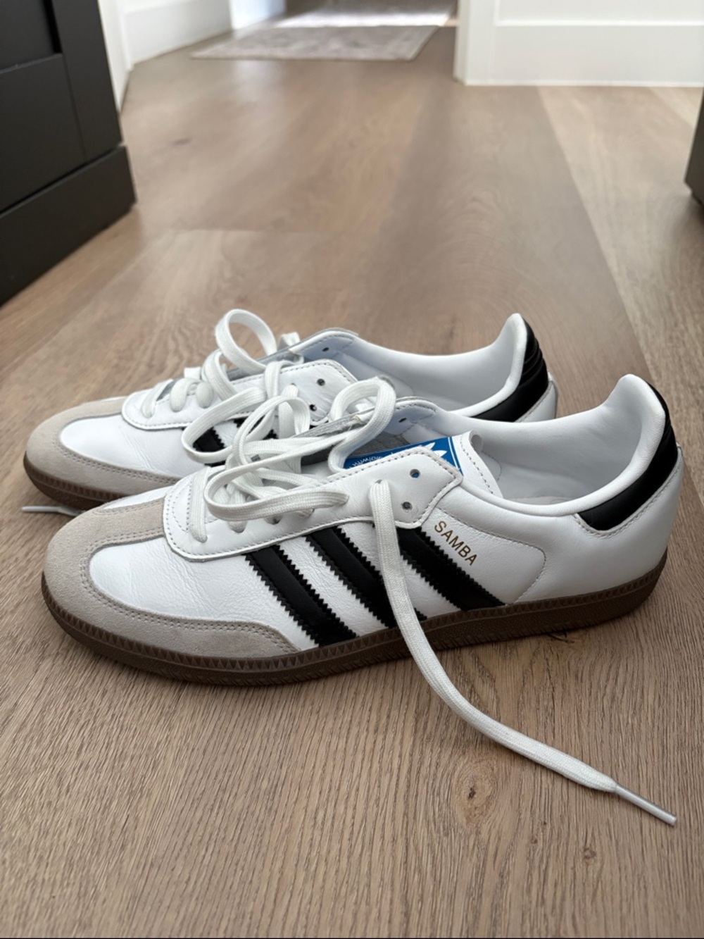 Adidas Sambas White Sneakers with Black Stripes and Gray Suede - Picture 2 of 5